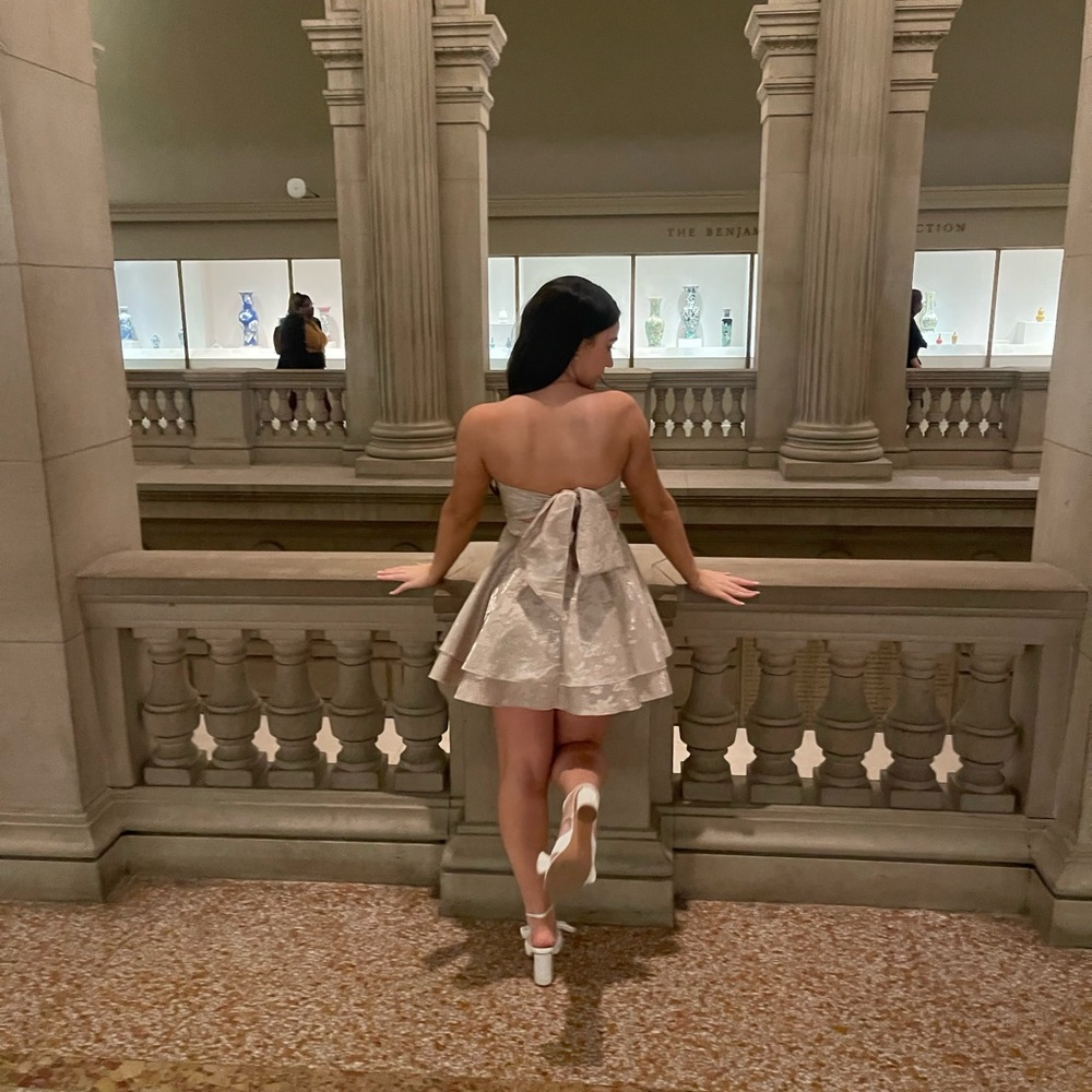 Puffy Beige Mini Dress w/ Cut Outs